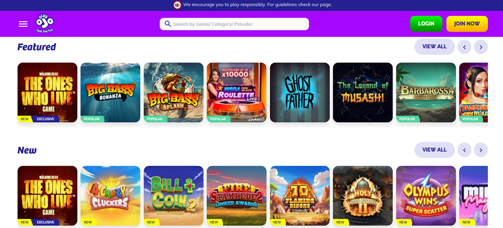 Play Ojo user interface